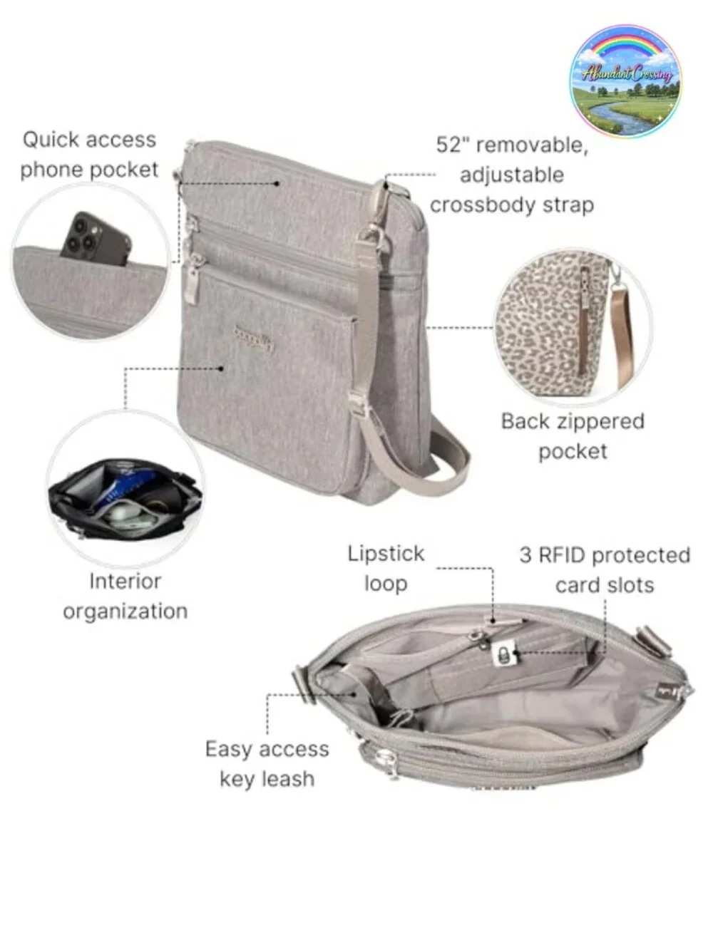 Nylon RFID-Blocking Adjustable Strap Water-Resistant Crossbody Purse